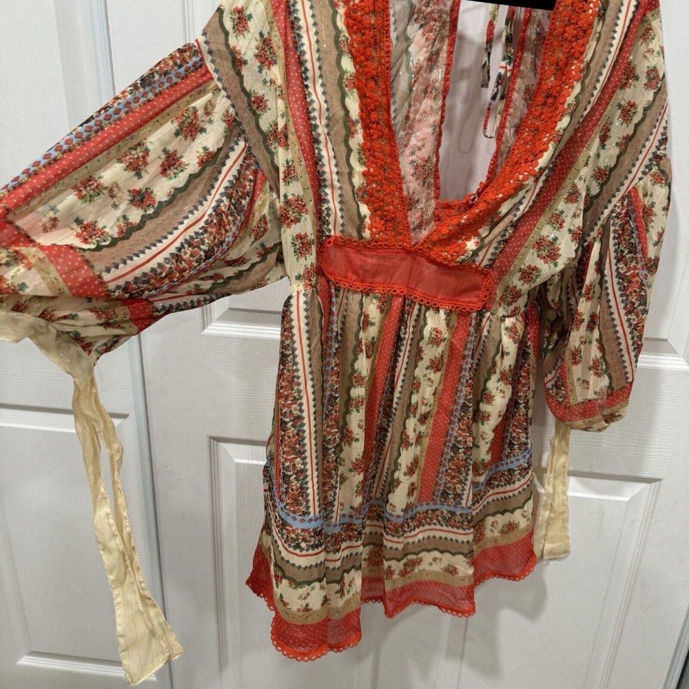 Agua Bendita Long‎ Sleeve Mini dress Women’s Size Large Boho Flare - Picture 5 of 13